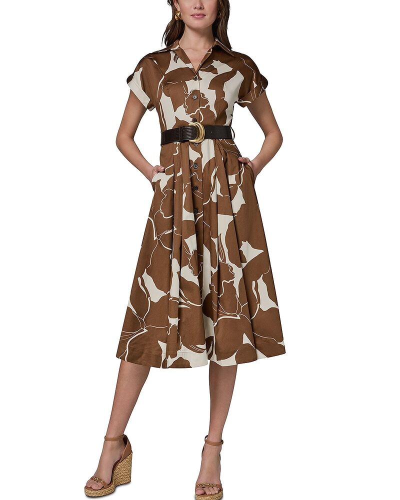 ダナキャラン レディース トップス プルオーバー Donna Karan Belted Shirtdress Cognac
