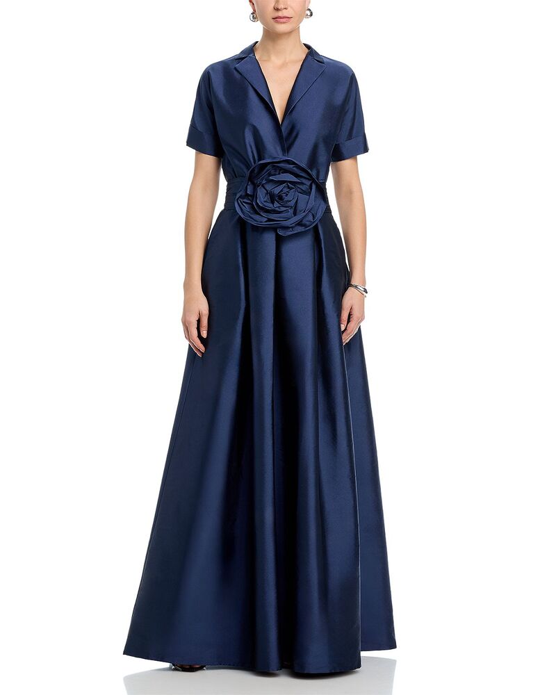 チアラ ボニ プティ ローブ レディース トップス ワンピース Chiara Boni La Petite Robe Stoya Taffeta Rosette Gown Midnight｜ReVida 店