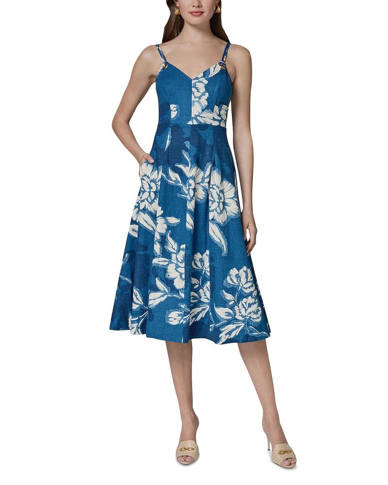 ダナキャラン レディース トップス 衣装 刷り上げる midi Donna Karan Printed Twin Strap Midi Dress Blue 青み