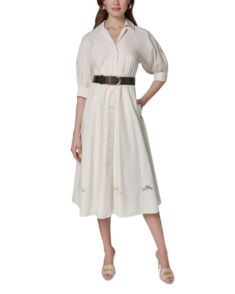 ダナキャラン レディース トップス プルオーバー Donna Karan Elbow Sleeve Belted Shirtdress Cream/Cream 皮膚軟化剤