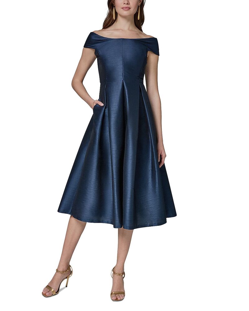 ダナキャラン レディース トップス ワンピース Donna Karan Off The Shoulder Fit & Flare Dress Nightfall|ReVida 店