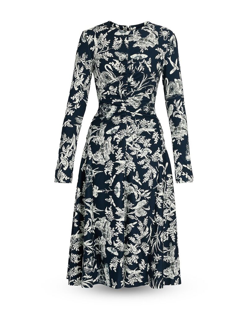 アーデム レディース トップス 衣裳 Erdem Ponte Long Sleeve Dress Tattoo Toile De Jouy Navy 米国海軍