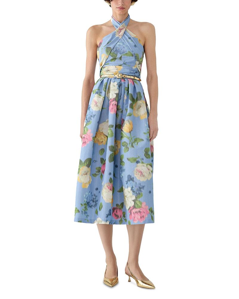 キャロライナヘレラ レディース トップス 衣裳 ホルター Carolina Herrera Crossed Halter Neck Dress Cloudy Blue Multi 青碧