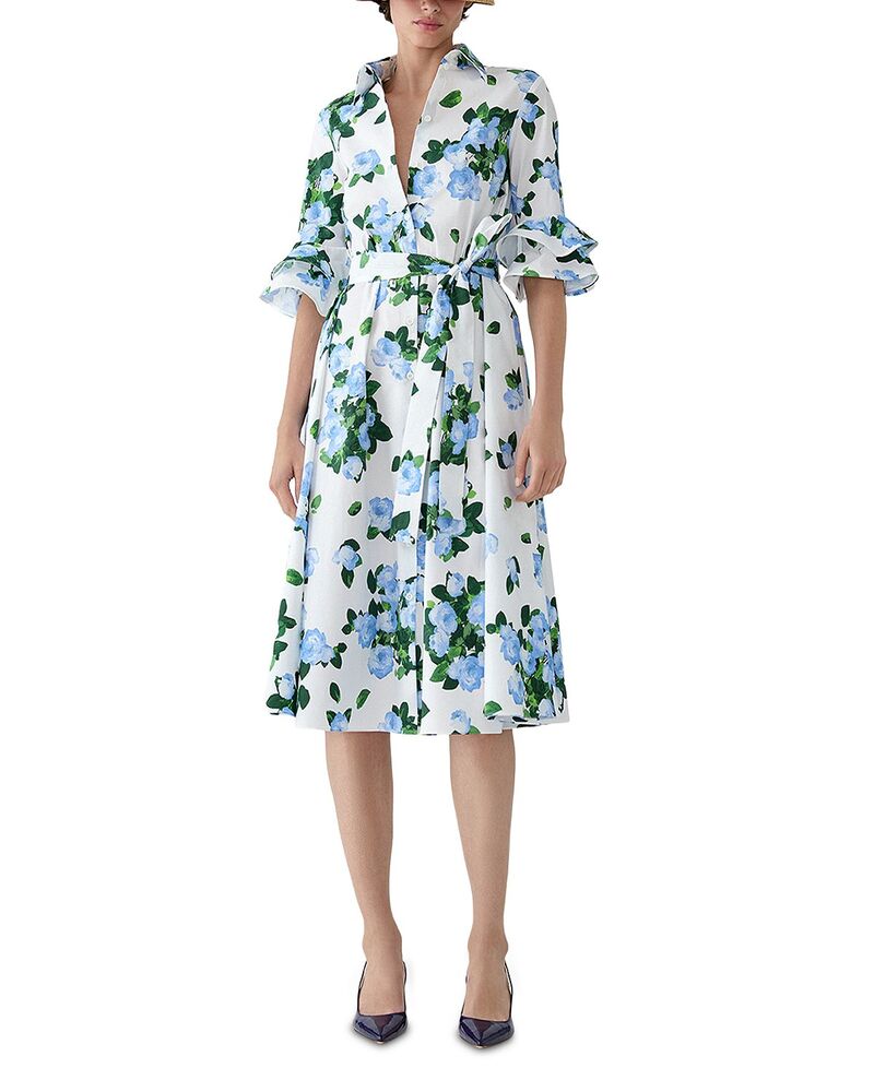 キャロライナヘレラ レディース トップス ワンピース ティアード フリル Carolina Herrera Tiered Ruffle Sleeve Dress White Multi ホワイト｜ReVida 店