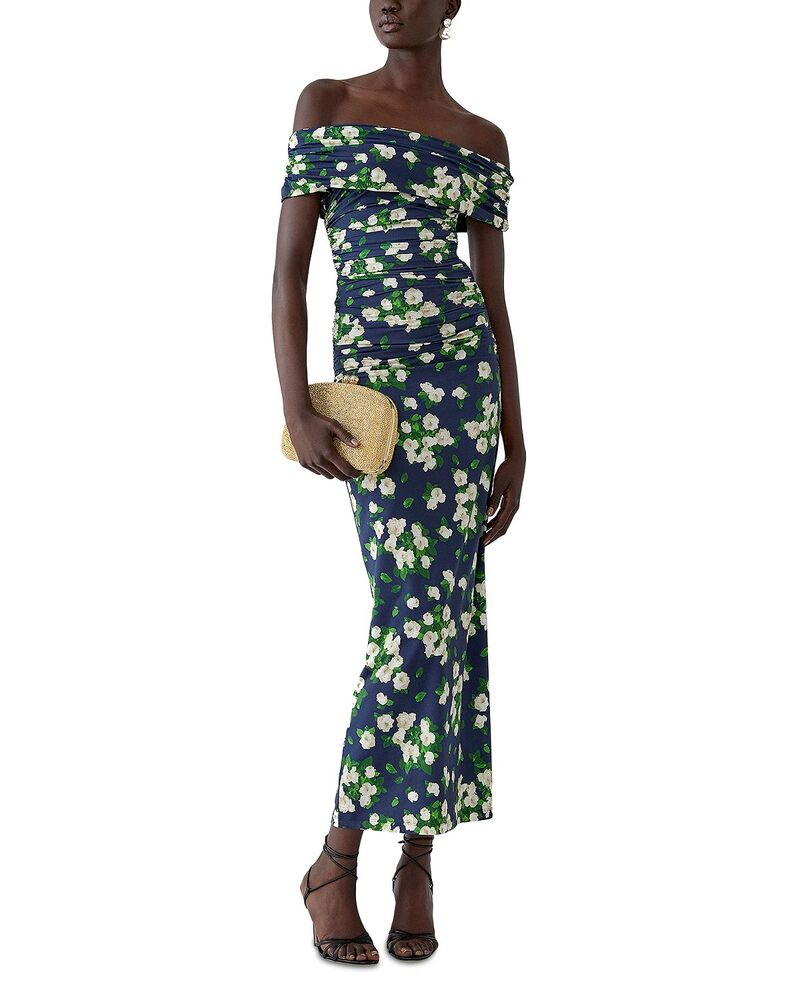 キャロライナヘレラ レディース トップス 衣裳 Carolina Herrera Off Shoulder Gatheredress Midnight Multi マルチ色つや