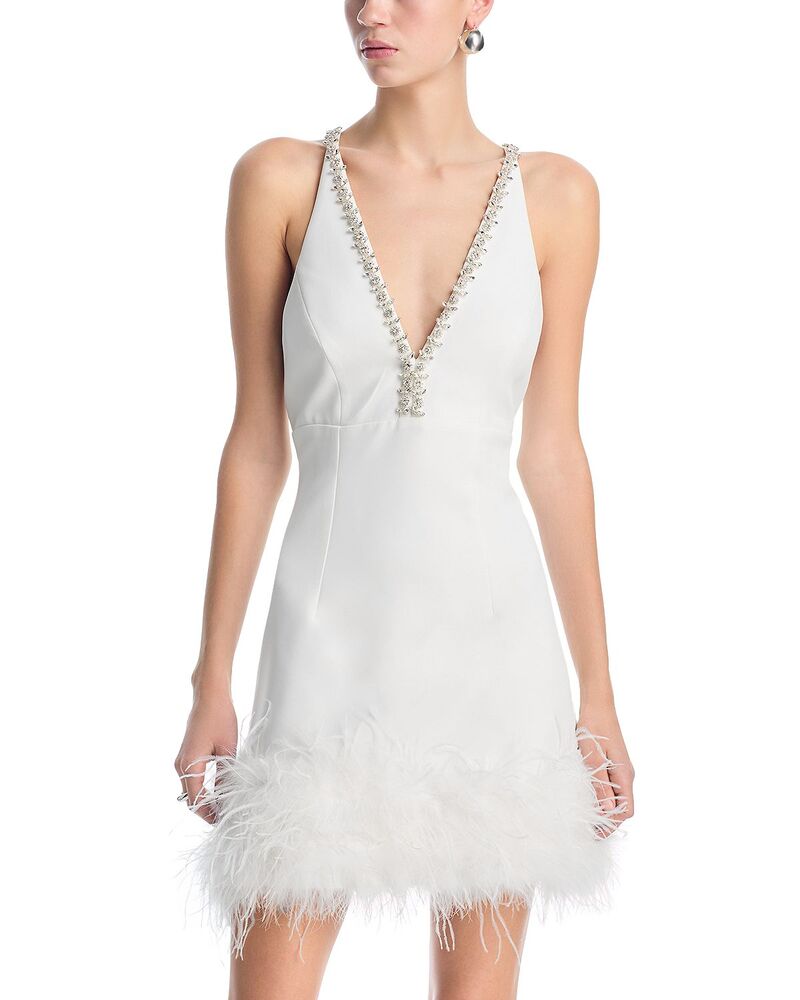 アクア レディース トップス 貯蔵タンクいの一番 AQUA Feather Embellished Tank Dress White 白いこと