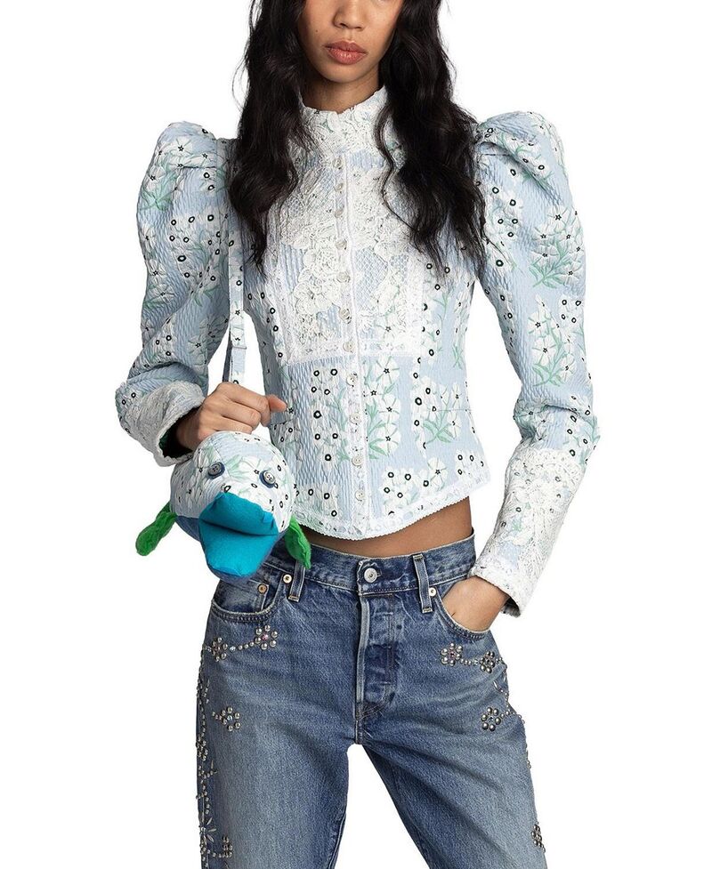 アナスイ レディース アウター 上衣・上衣 Anna Sui Morninglory Brocade Victorian Jacket Sky Blue Multi 青み