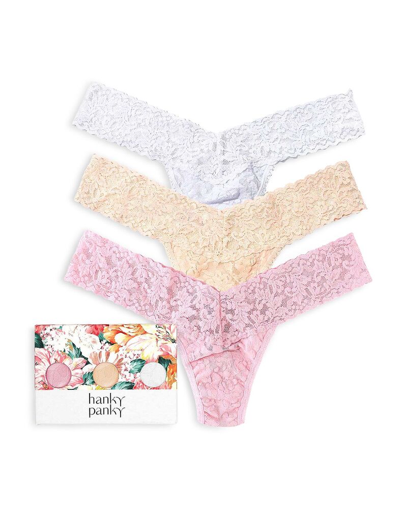 ハンキーパンキー レディース アンダー御召しもの ズボン下 ローライズ スピード競技 Hanky Panky Signature Lace Low Rise Thongset of 3 Meadow Rose Pink/Vanilla/Apricot Crush Orange さくら色