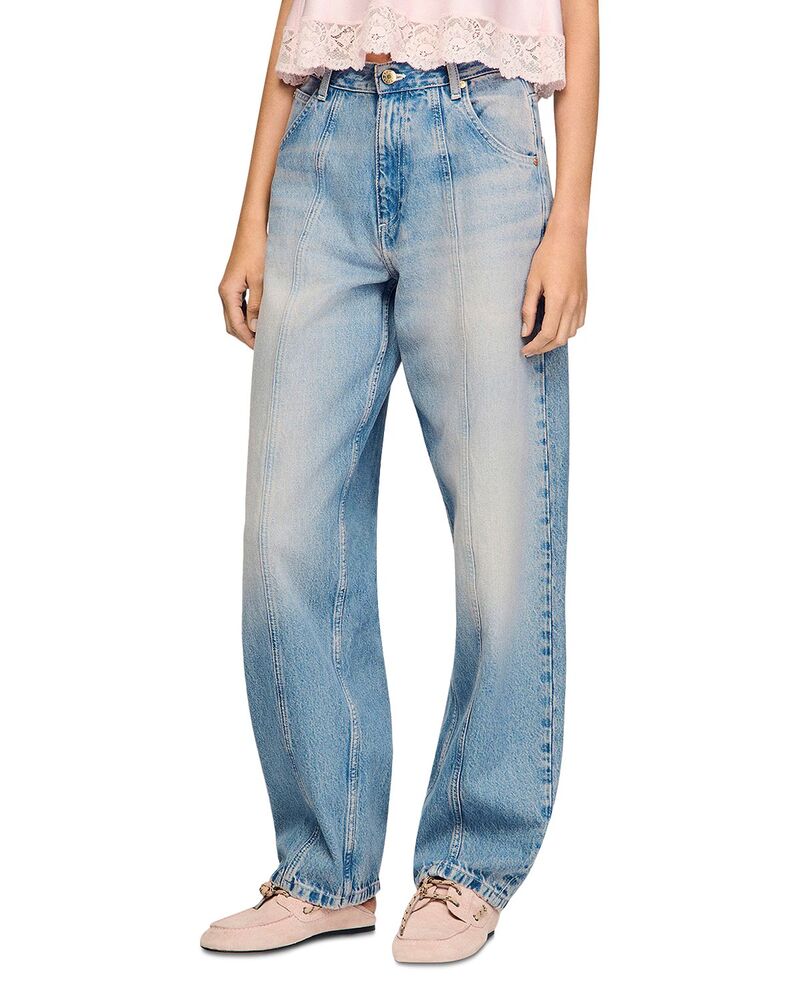 サンドロ レディース ボトムス デニムパンツ ジーンズ Sandro High Rise Faded Barrel Jeans Jean Blue Jean ブルー|ReVida 店