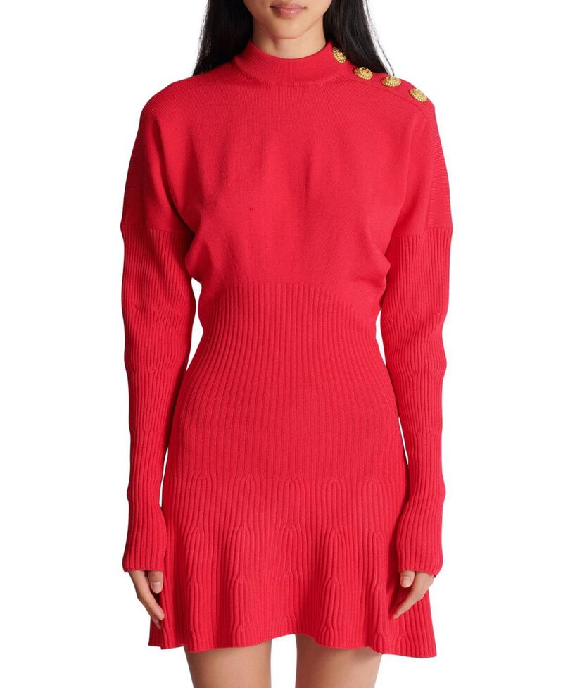 バルマン レディース トップス 衣裳 編み物 Balmain Short Flared Knit Dress Pink サクラ色