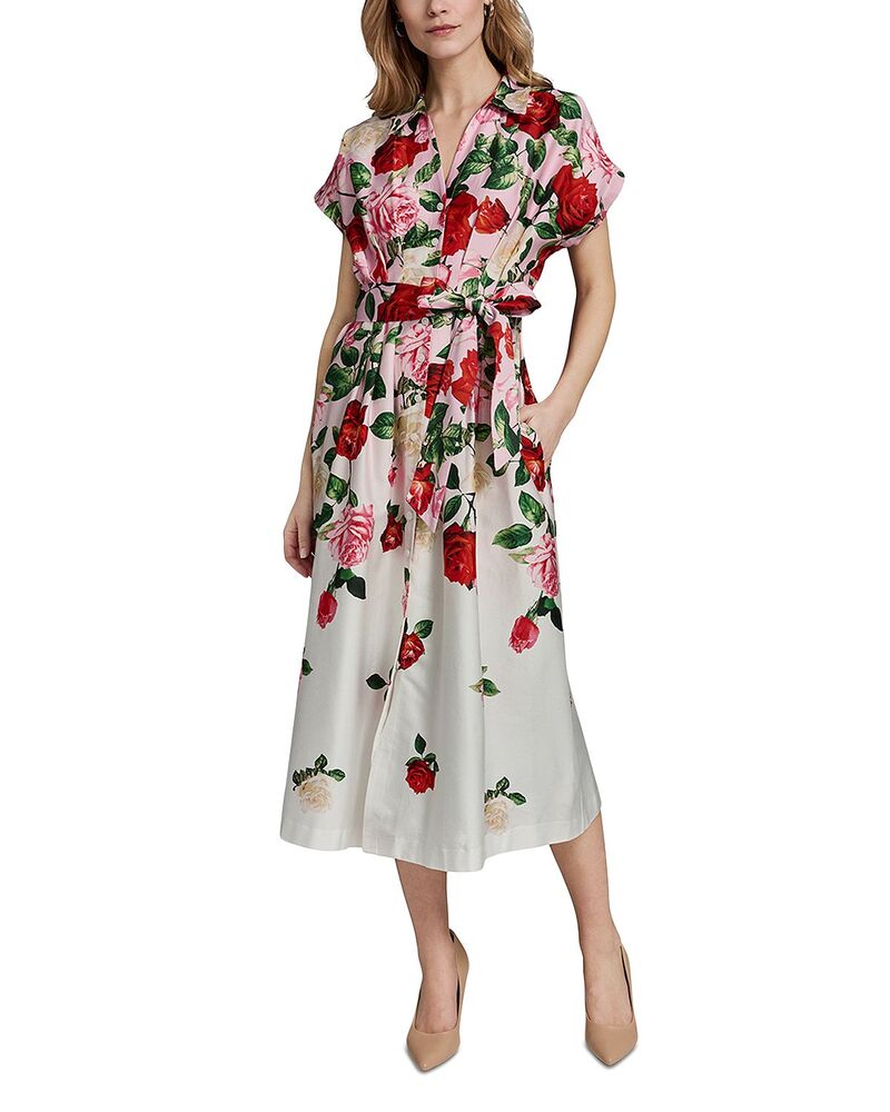 長い巻き毛 ラガーフェルド レディース トップス 衣装 御花柄 御花 KARLAGERFELD PARISurplice Body Self Tie Floral Dress Cornelia Rose/ White 白いこと