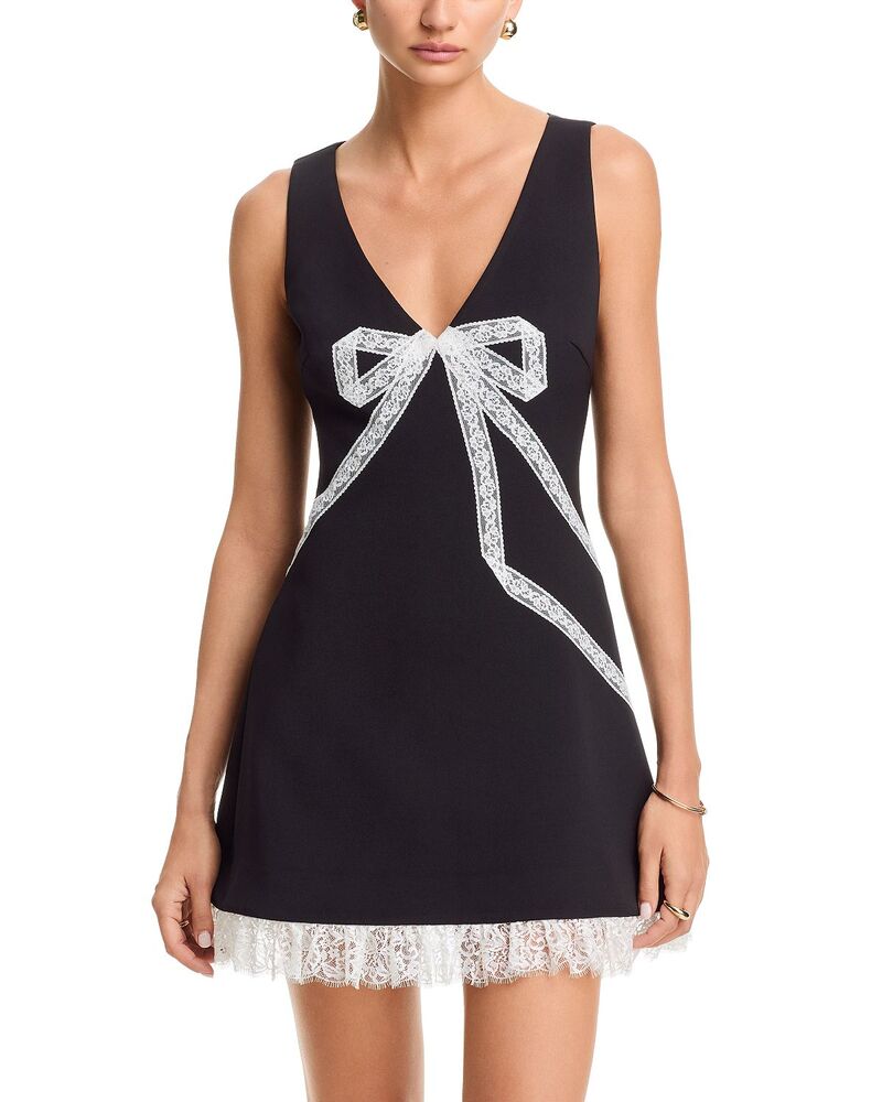 セルフ・ポートレイト レディース トップス 衣裳 縮緬 スピード競技 Self-Portrait Black Crepe Lace Bow Dress Black 黒いこと