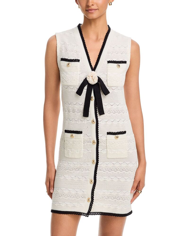 セルフ・ポートレイト レディース トップス 衣裳 ミ編み物 Self-Portrait Pointelle Knit Mini Dress White 白いこと