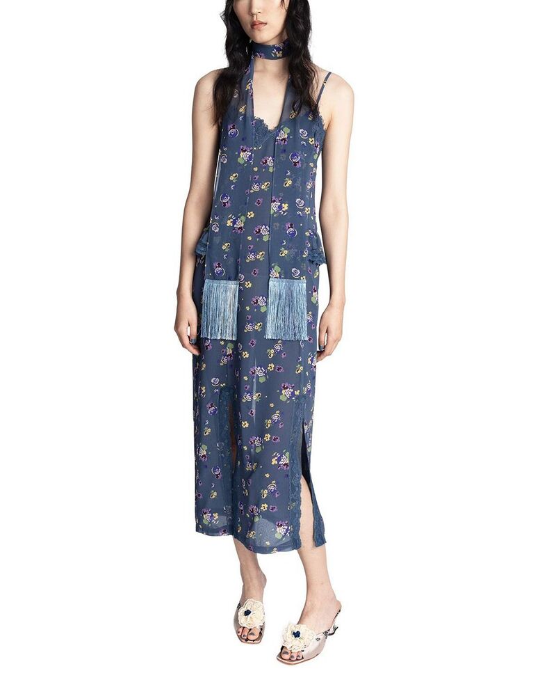 アナスイ レディース トップス ワンピース シフォン Anna Sui Night Blooming Chiffon Slip Dress Indigo Multi インディゴ｜ReVida 店