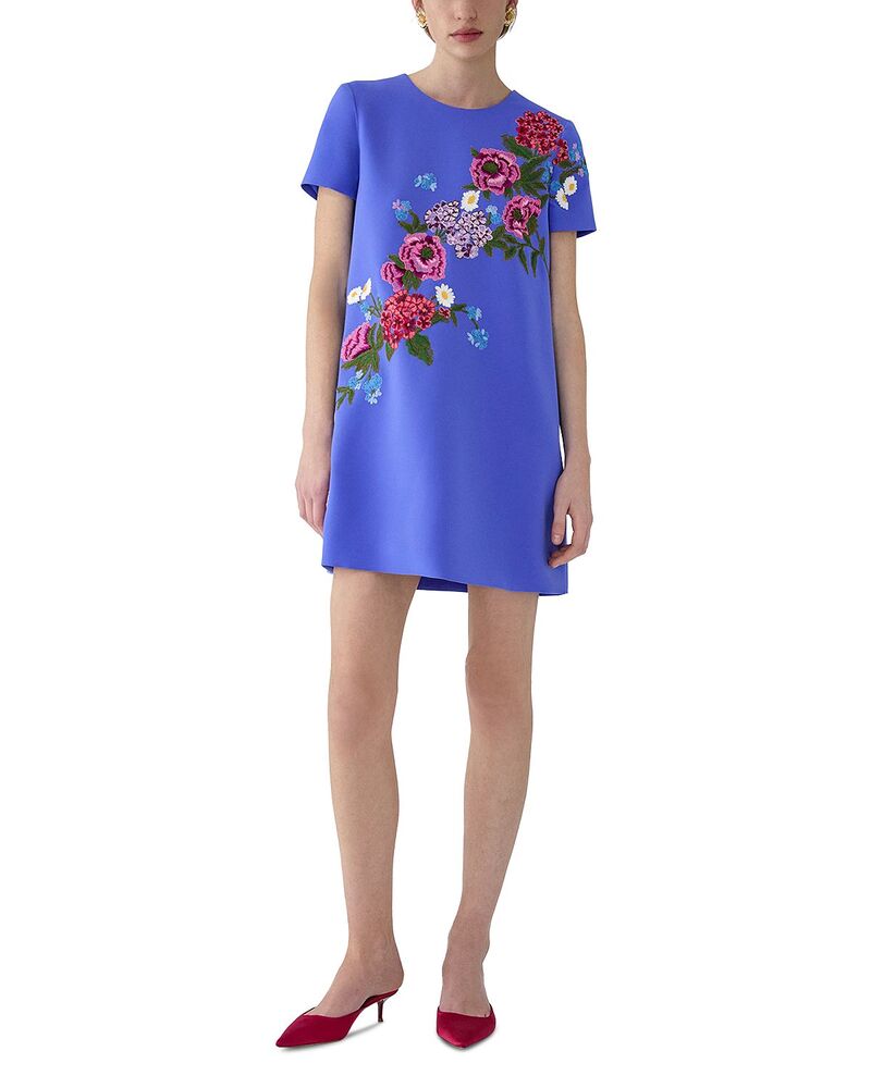 キャロライナヘレラ レディース トップス 衣裳 刺しゅう Carolina Herrera Embroidered Shift Dress Isle Blue 青碧