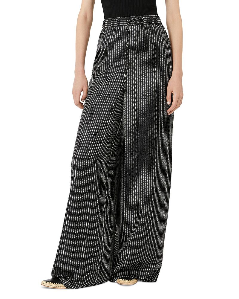 マックスマーラ レディース ボトムス カジュアルパンツ ワイドレッグ シルク Max Mara Mxmclarino Silk Wide Leg Pants Black/White ホワイト｜ReVida 店