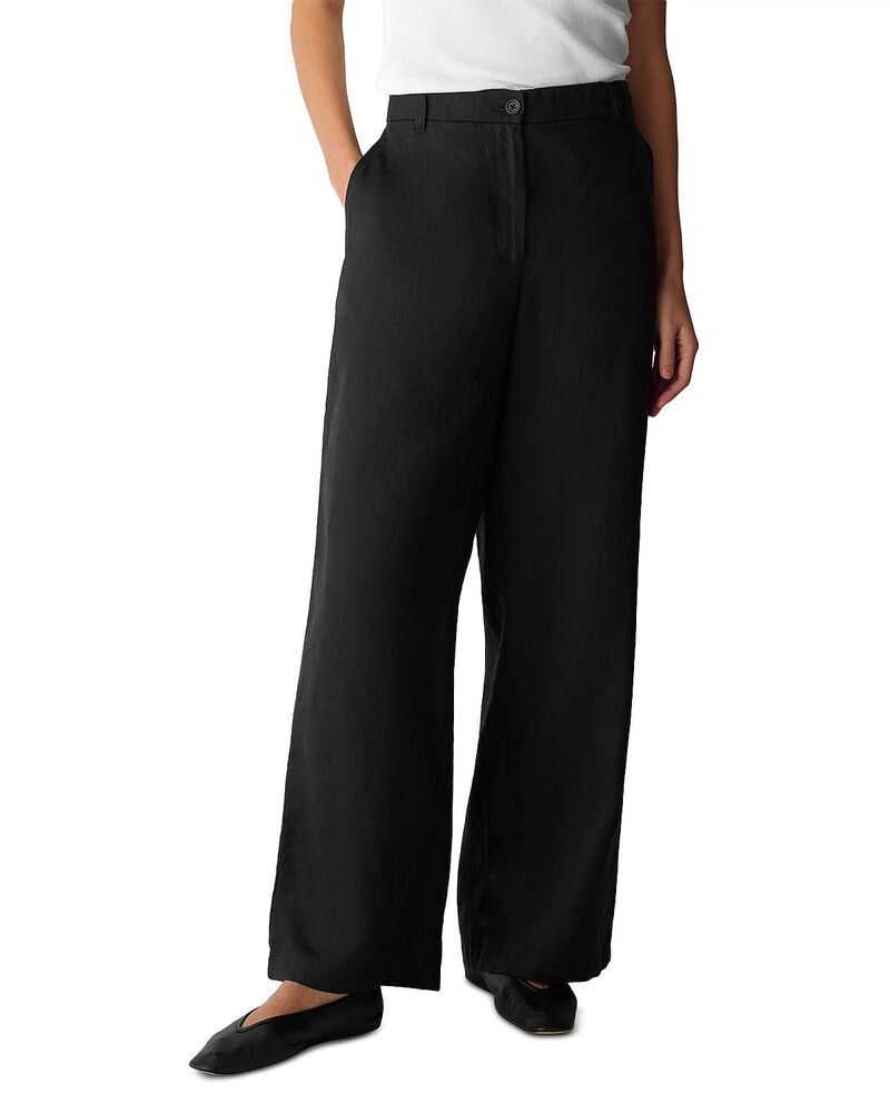エイリーンフィッシャー レディース ボトムス 心地好いズボン下 ワイドレッグ リネン Eileen Fisher High Rise Wide Leg Linen Pants Black 黒いこと