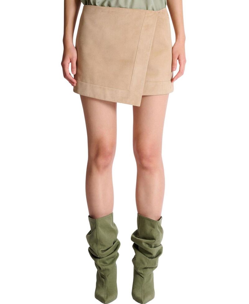 バルマン レディース 下つ方スコート スエードクロス Balmain Suede Wrap Skirt Beige ベージュ