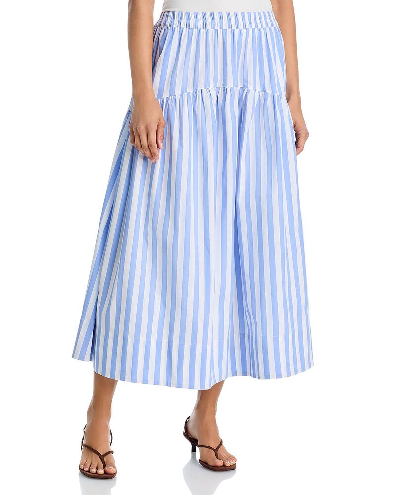 アクア レディース 下つ方スコート midi AQUA Striped Midi Skirt - Exclusive Light Blue/ White 白いこと