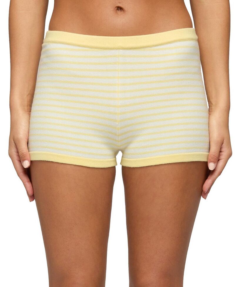 アディクテッド レディース ボトムス ハーフパンツ・ショーツ ショートパンツ ニット Edikted Camil Striped Knit Shorts Yellow-And-White ホワイト|ReVida 店