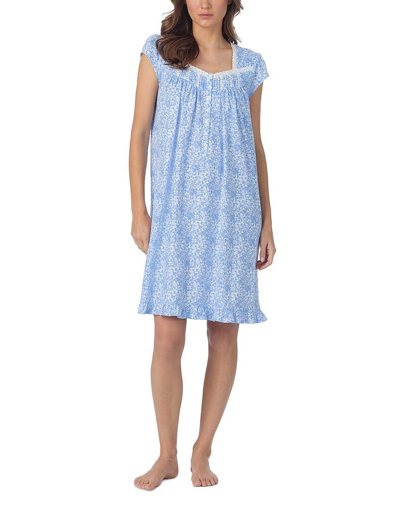 エイレーンウェスト レディース アンダー御召しもの ナイト爵御召しもの Eileen West Short Nightgown Blue Print 青み