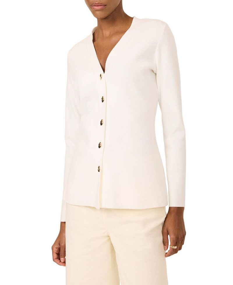 ミルトンベルベット レディース アウター ジレー V素っ首 Mint Velvet Women\u0027s V Neck Longline Cardigan Ivory 象牙色