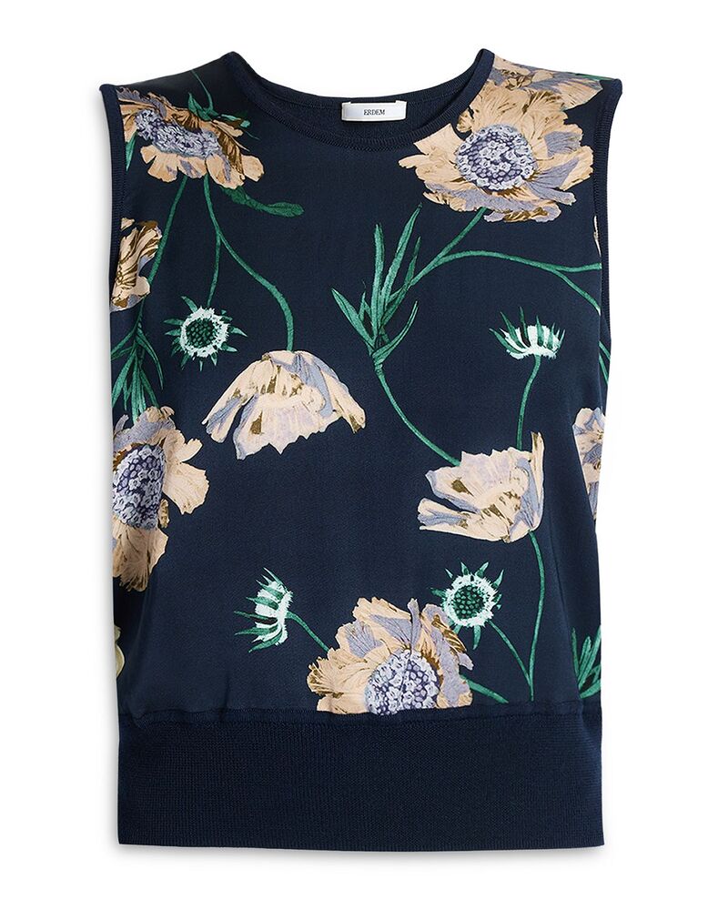 アーデム レディース アウター 編み物・スウェーター ノースリーブ Erdem Sleeveless Mixed Media Sweater Bella Epoque Navy 米国海軍