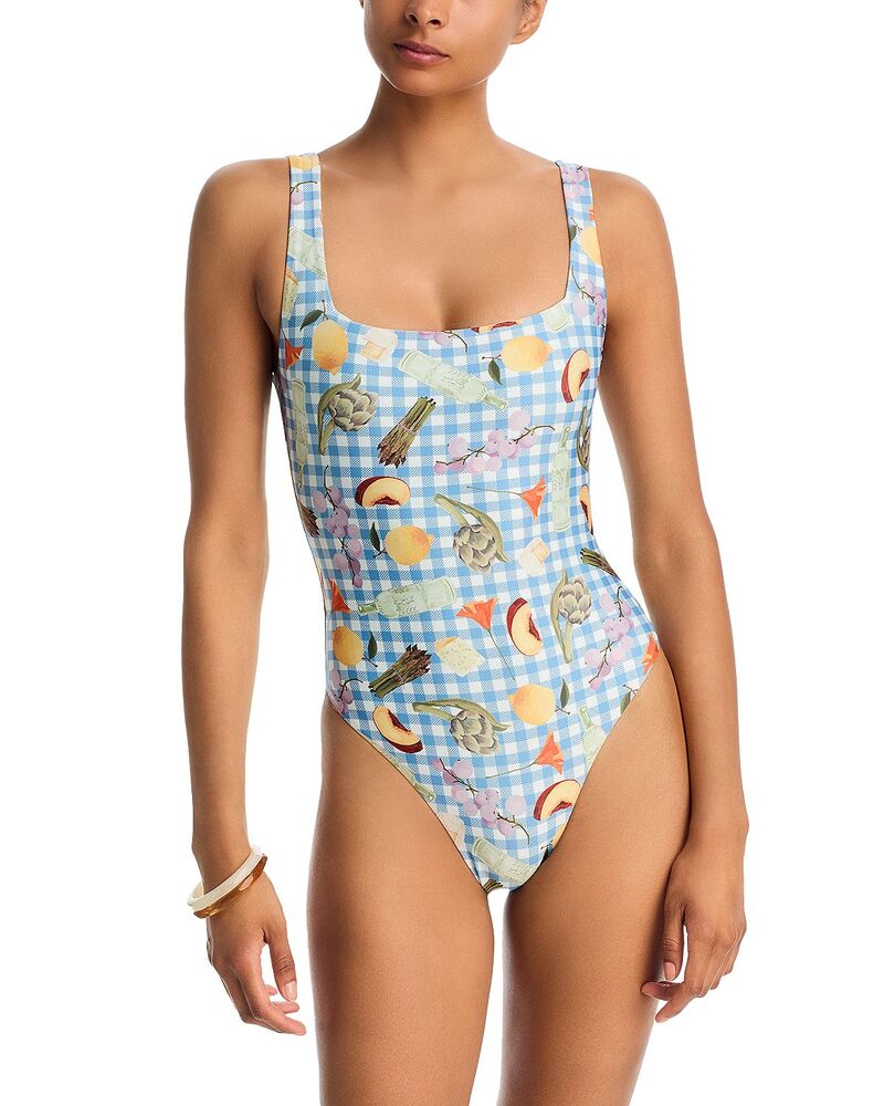 アクア レディース 水泳着 上下仕掛ける 刷り上げる AQUA Printed One Piece Swimsuit - Exclusive Blue/White 白いこと