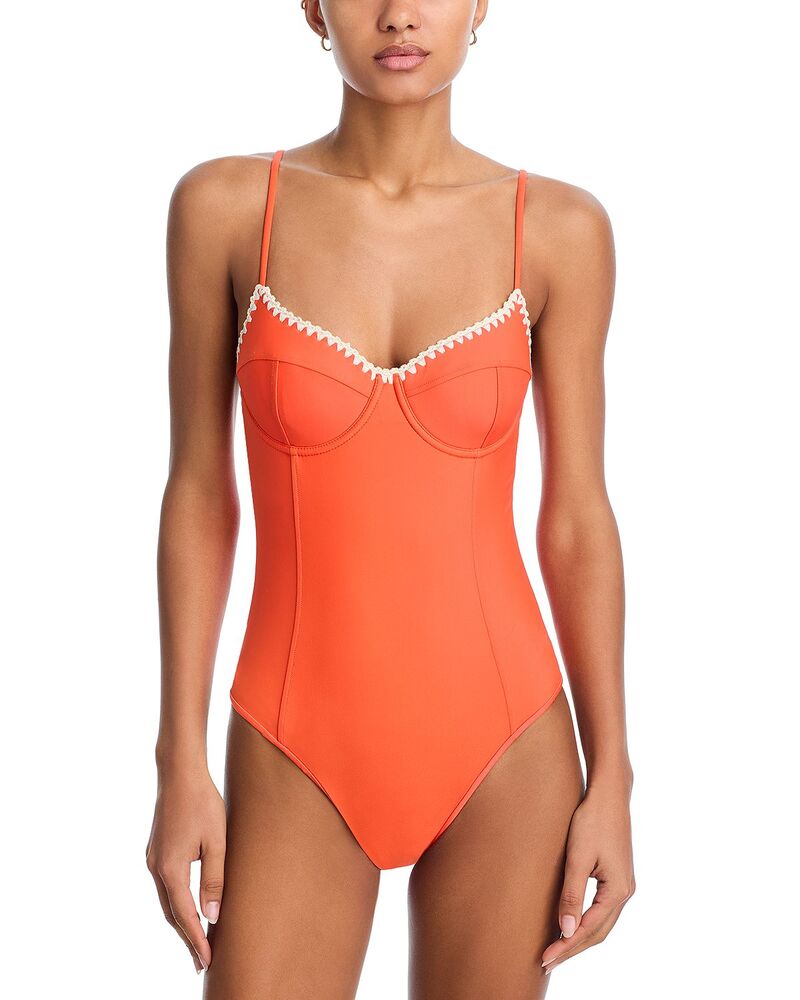 レイミー ブルック レディース 水泳着 上下仕掛ける Ramy Brook Addisyn Crochetrim One Piece Swimsuit Vivid Orange W/ White Crochet 白いこと