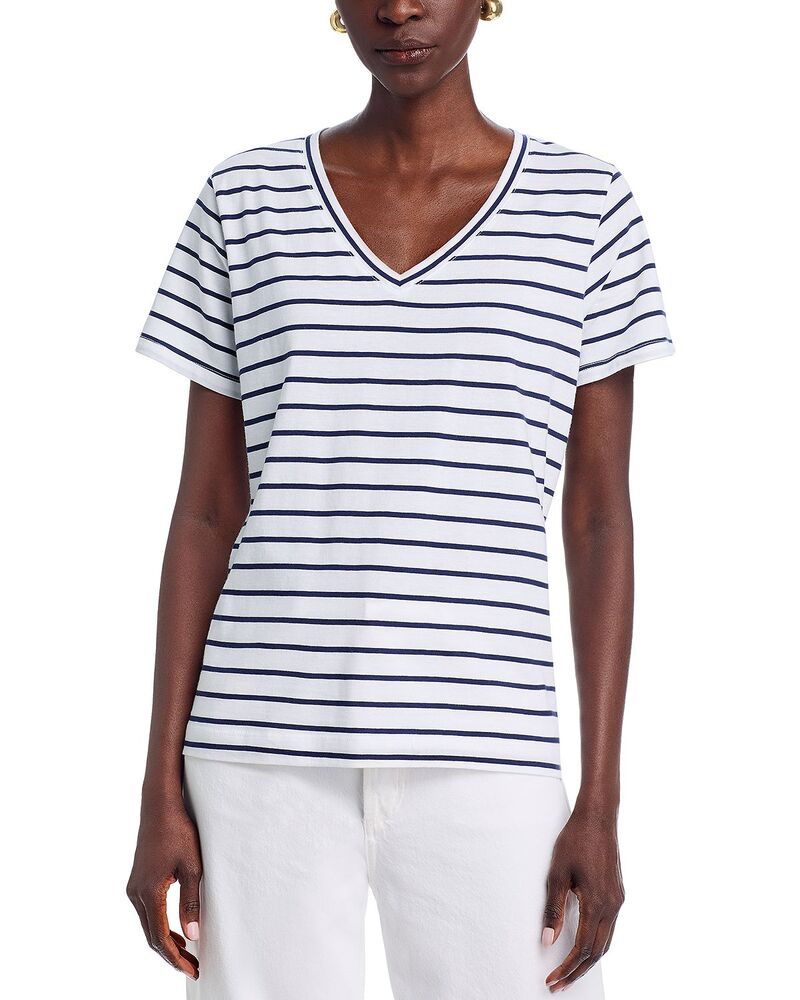 ヴァインヤードヴァインズ レディース トップス プルオーバー Vのど首 綿織物 Vineyard Vinestriped V Neck Cotton Tee Blue Stripe 青色