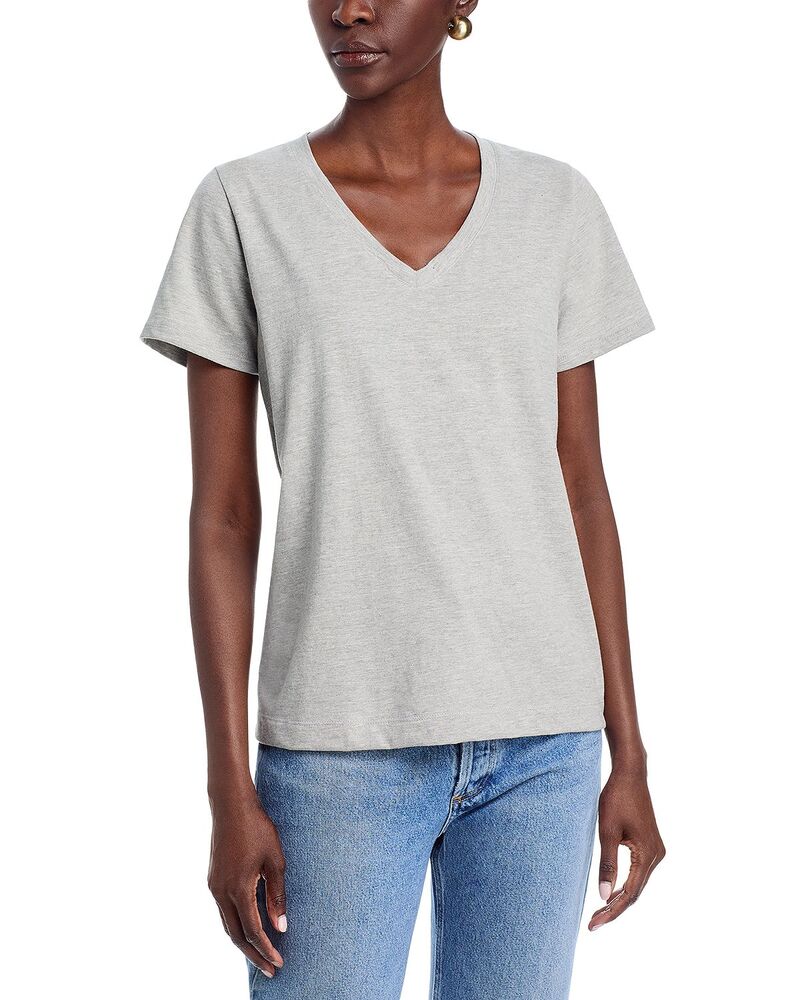 ヴァインヤードヴァインズ レディース トップス プルオーバー V素っ首 綿織物 Vineyard Vinestriped V Neck Cotton Tee Light Gray Heather 薄墨色