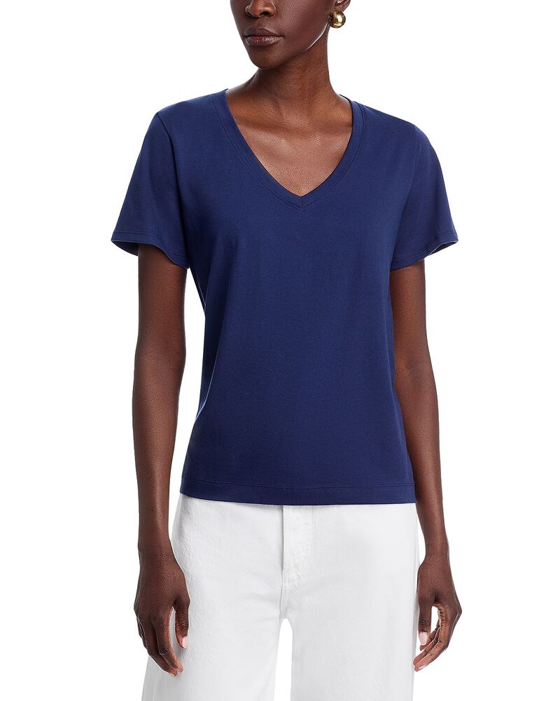 ヴァインヤードヴァインズ レディース トップス プルオーバー Vのど首 綿織物 Vineyard Vinestriped V Neck Cotton Tee Nautical Navy 米国海軍