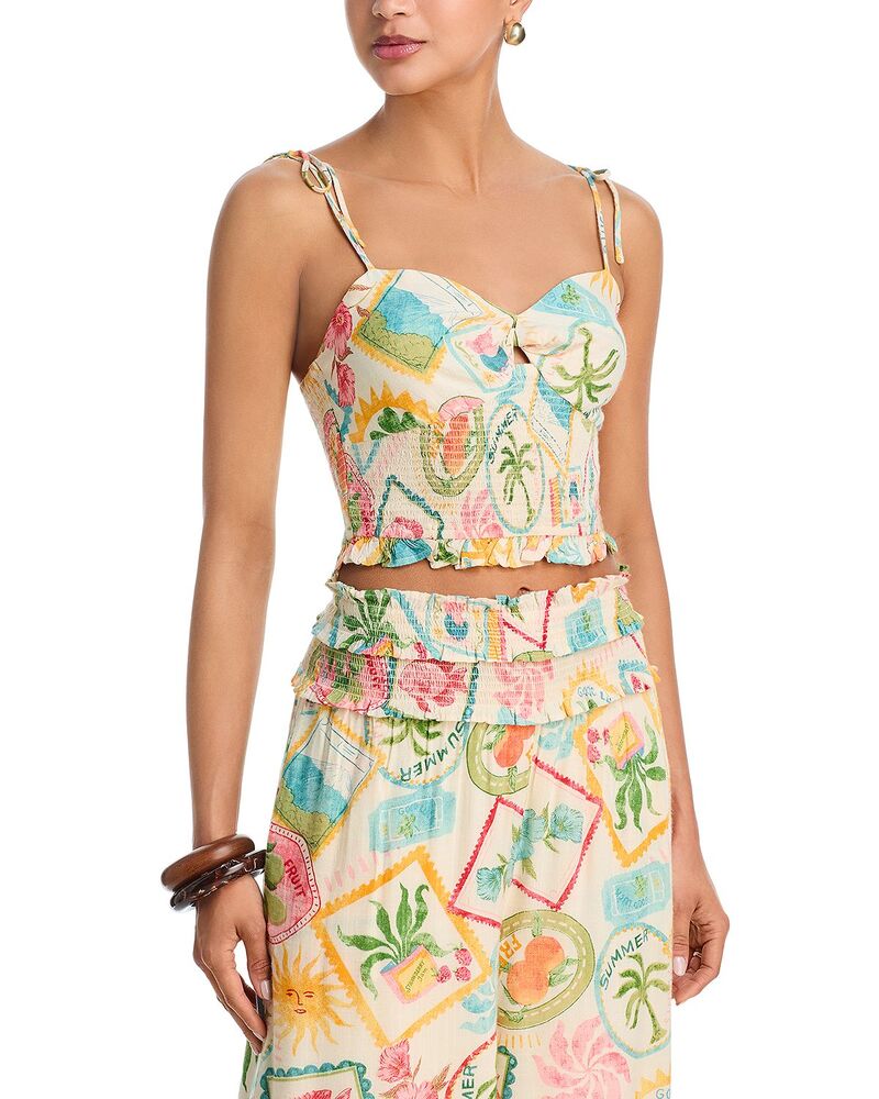 アクア レディース トップス 貯蔵タンクいの一番 シャーリング AQUA Postcard Tile Smocked Tank Top - Exclusive Sea Breeze トップス-レディースファッション-タンクトップ