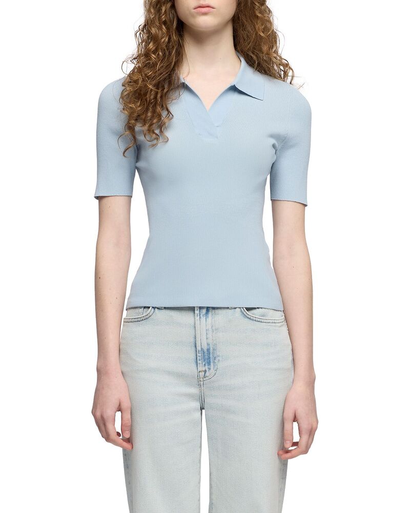 セブンフォーオールマンカインド レディース トップス プルオーバー 肋材 7 For All Mankind Short Sleeve Ribbed Polo Rib Sky Blue 青色