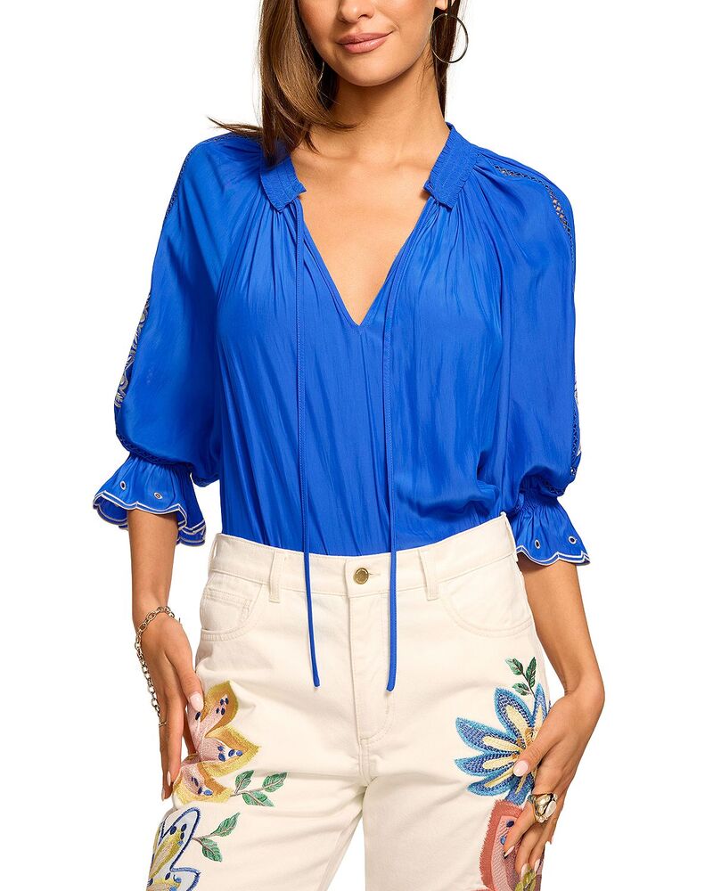 レイミー ブルック レディース トップス プルオーバー Ramy Brook Haven Lattice Trim Top Capri Blue 青み
