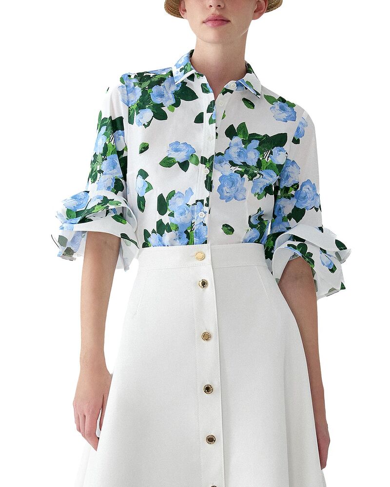 キャロライナヘレラ レディース トップス プルオーバー ティアード フラウンス トップ Carolina Herrera Tiered Ruffle Sleeve Blouse White Multi 白いこと
