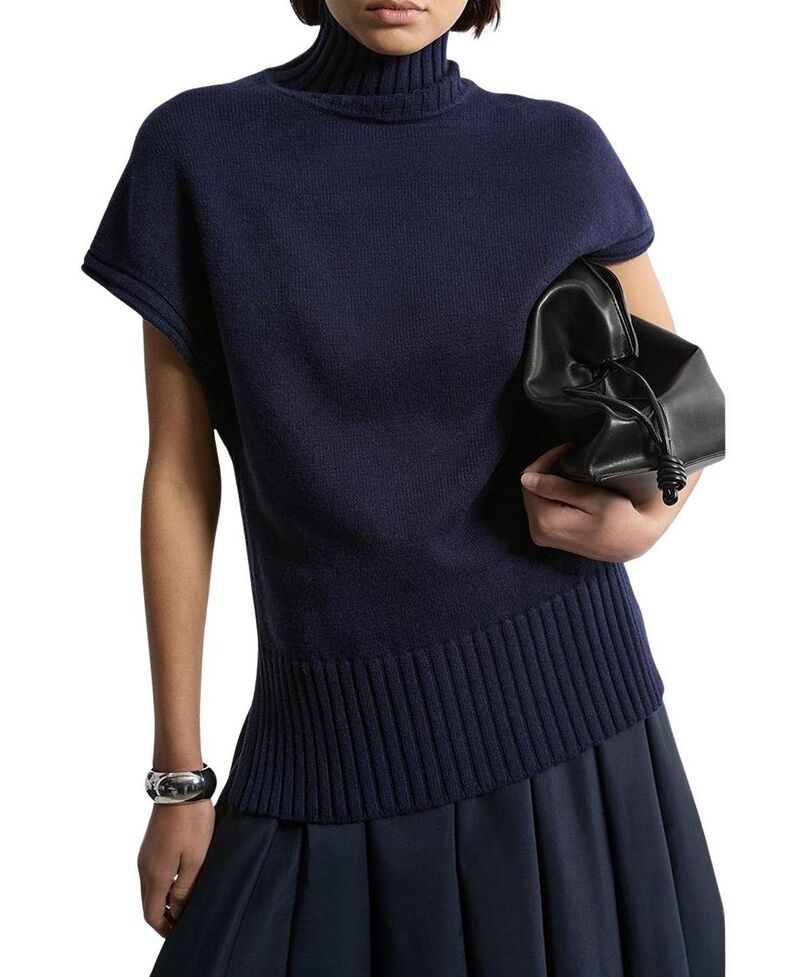 カレンミレン レディース トップス プルオーバー ハイネック 編み物 Karen Millen High Necknitted Tunic Top Navy 米国海軍