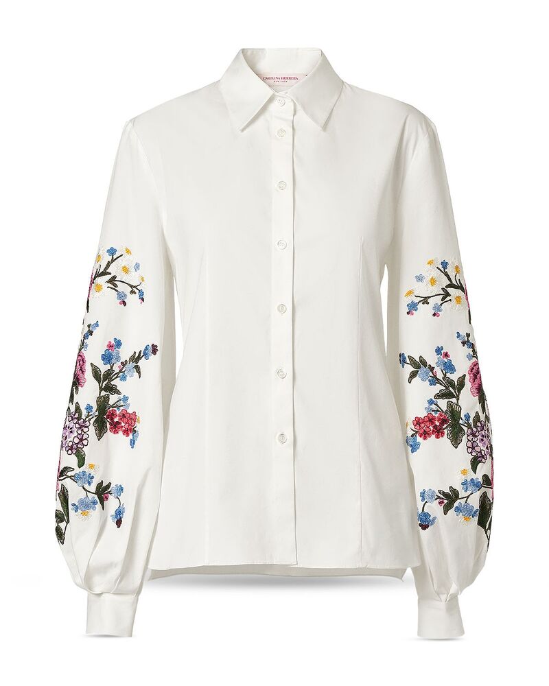 キャロライナヘレラ レディース トップス プルオーバー 刺しゅう Carolina Herrera Embroidered Puff Sleeve Shirt White 白いこと
