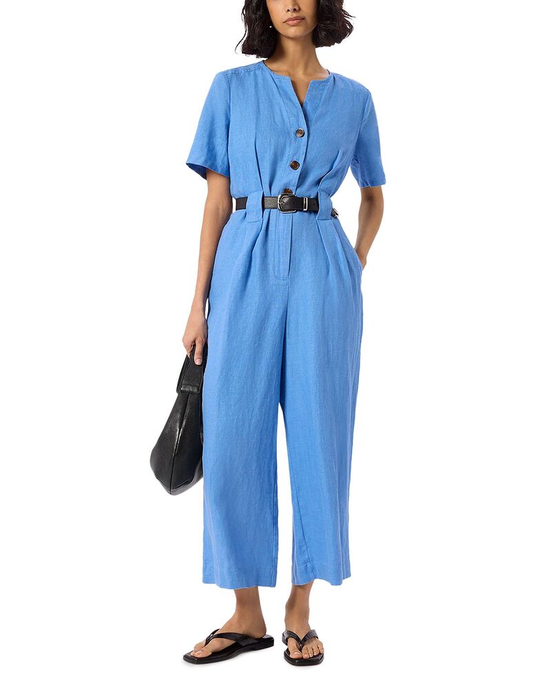 ホイッスルズ レディース トップス 飛び降りる背広 リネン Whistles Fiona Linen Button Jumpsuit Blue 青碧