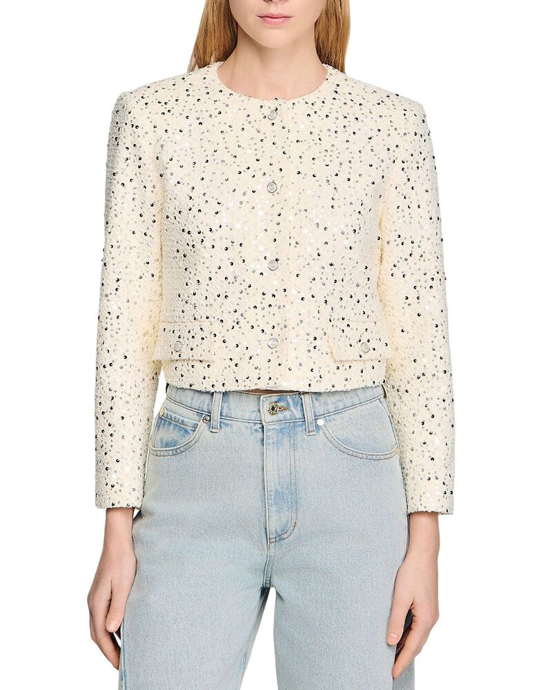 真砂ロ レディース アウター 上衣・上衣 スパンコール Sandro Geometric Sequin Jacket Ecru エクリュ