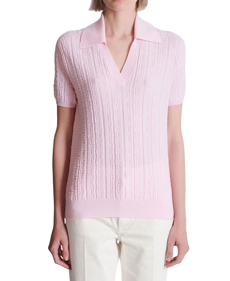 バルマン レディース トップス スポーツシャツ 編み物 Balmain Monogram Knit Polo Pink サクラ色