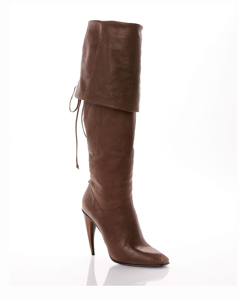 マックイーン レディース シューズ ブーツ・レインブーツ トール なめし革 McQueen Women\u0027s Leather Foldover Tall Boots Brown 赤銅色