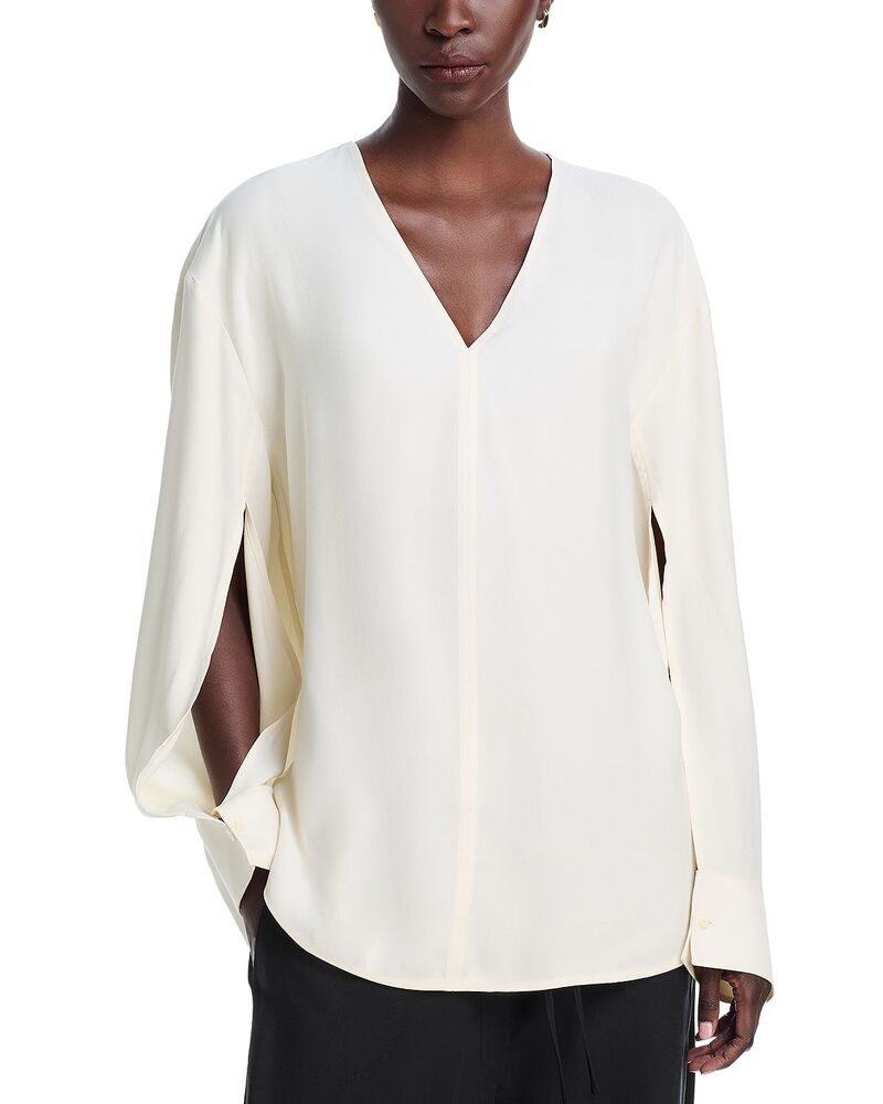 トーテム レディース トップス プルオーバー V素っ首 トップ TOTEME V Neck Twill Blouse Stone 石ころ