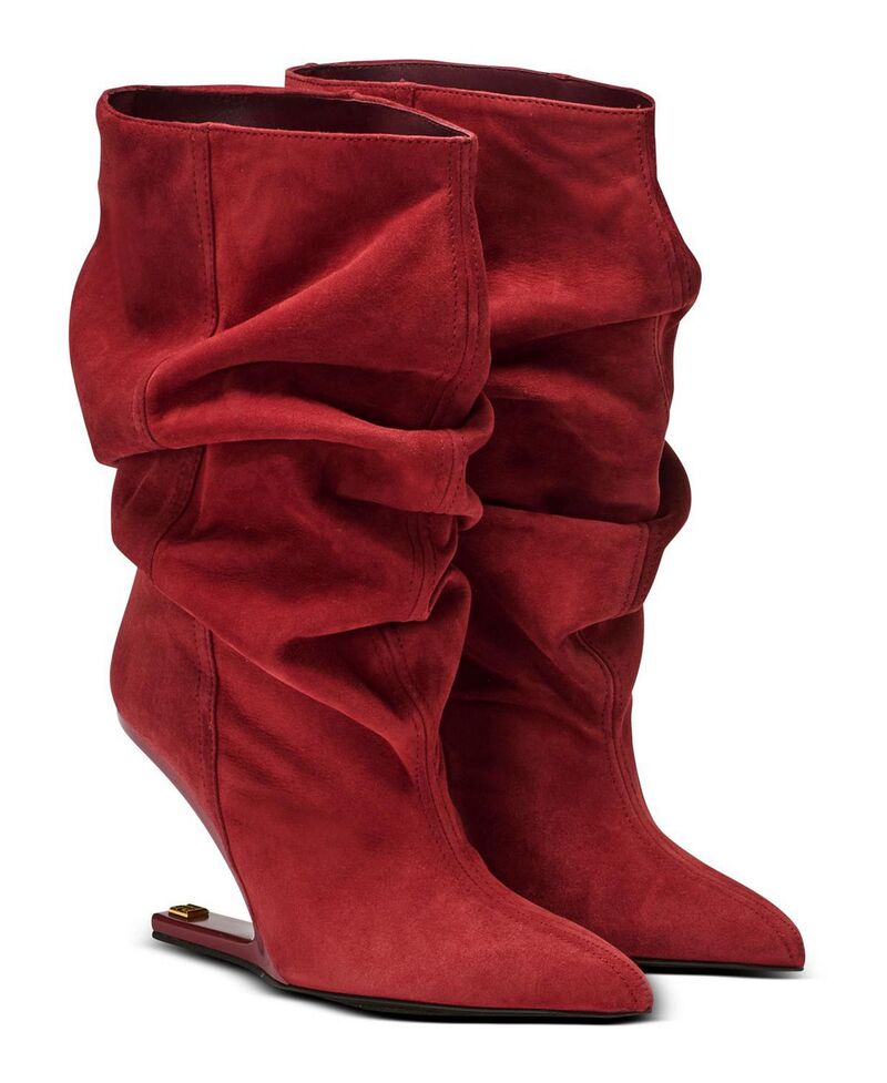 バルマン レディース シューズ ブーツ・レインブーツ スエードクロス アンクル Balmain Women\u0027s No Wedge Suede Ankle Boots Red 赤いこと