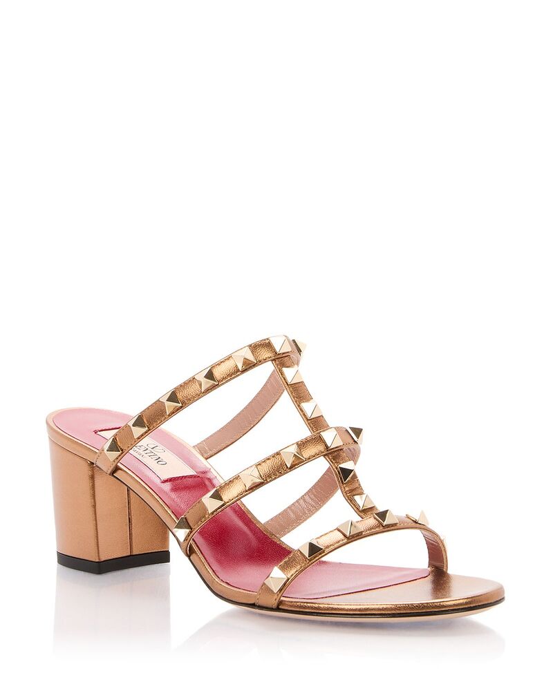 ヴァレンティノ レディース シューズ サンダル 踵 Valentino Garavani Women\u0027s Rockstud Block Heel Slide Sandals Gold ゴールド