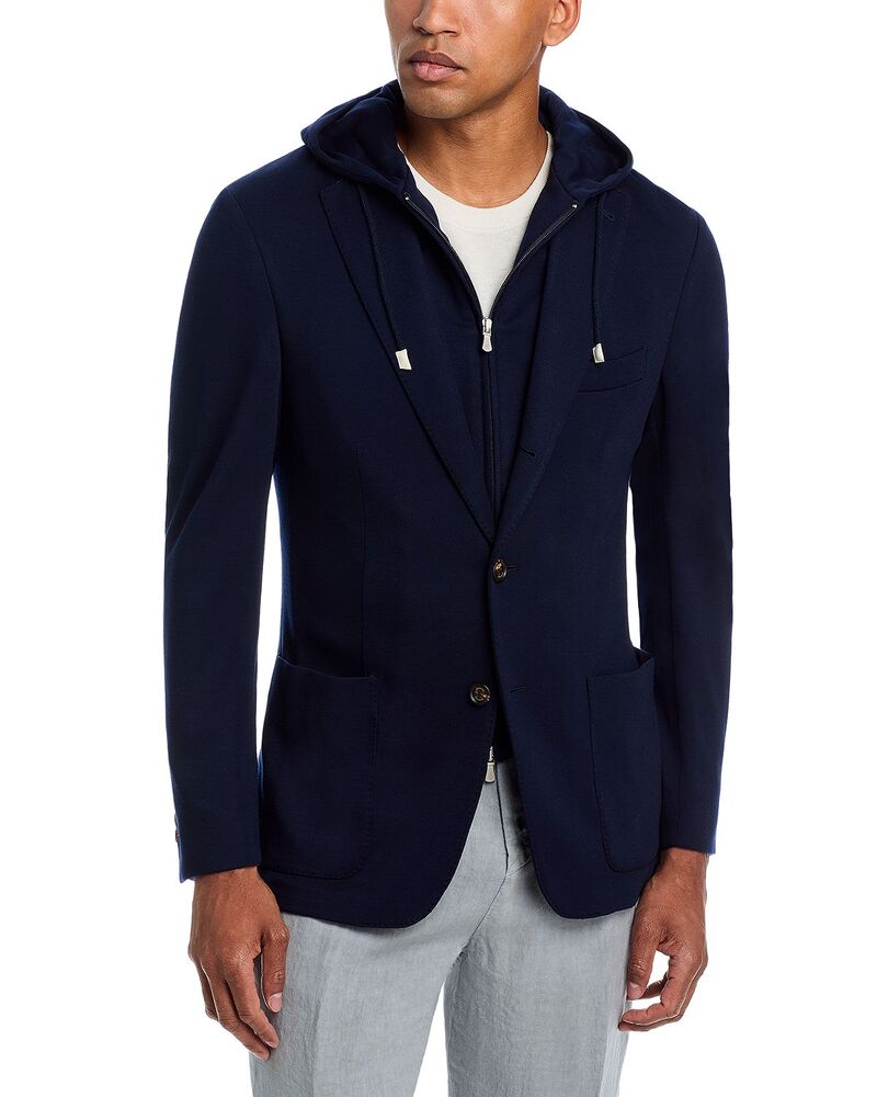 イレブンティ メンズ アウター 上衣・上衣 羊毛 プルオーバー パーカー Eleventy Wool Jersey Jacket \u0026 Removable Hoodie Navy 米国海軍