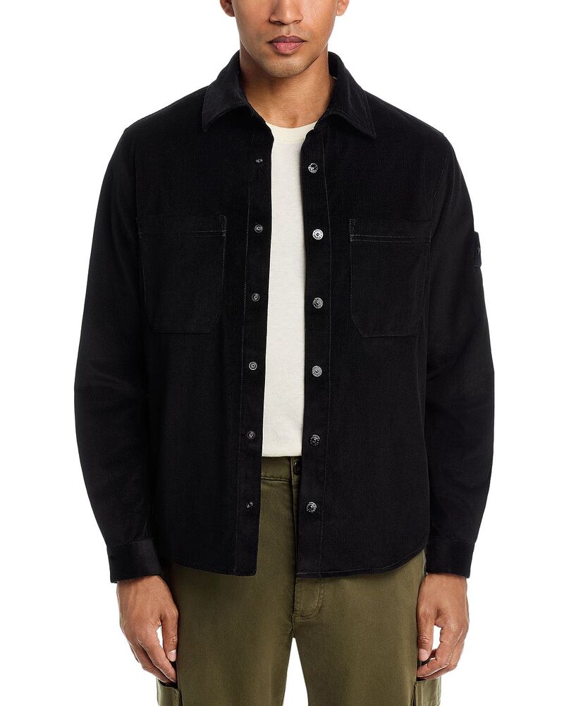 ストーンアイランド メンズ トップス ティーシャツ コール天 綿織物 Stone Island Cotton Micro Corduroy Snap Front Overshirt Black 黒いこと