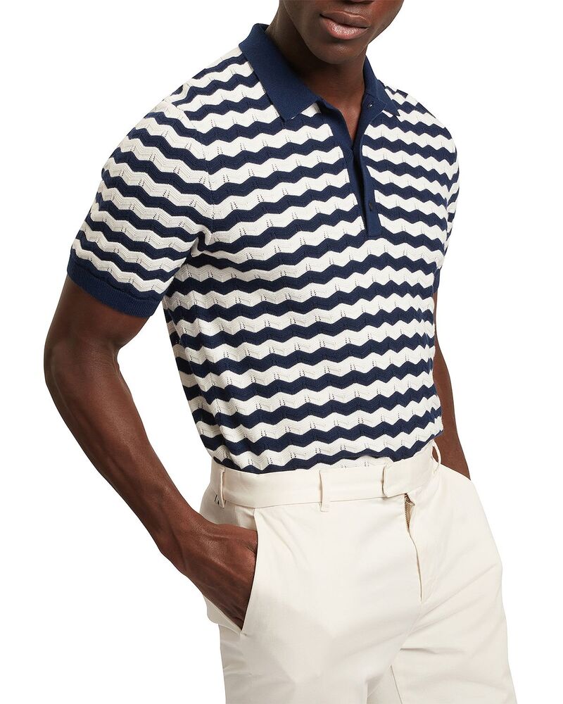 テッドベーカー メンズ トップス ポロシャツ Ted Baker Froobie Short Sleeve Wavy Stitch Detail Polo Navy ネイビー｜ReVida 店