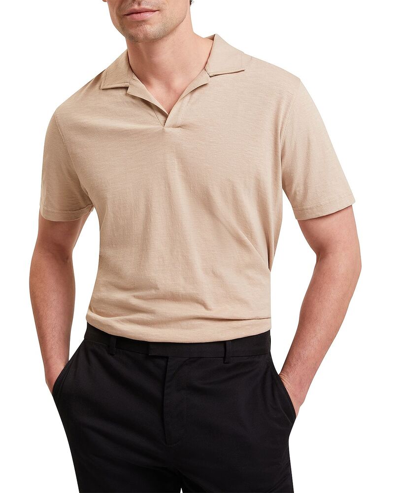 テッドベーカー メンズ トップス スポーツシャツ 綿織物 リネン Ted Baker Anito Short Sleeve Cotton Linen Openeck Polo Taupe トープ