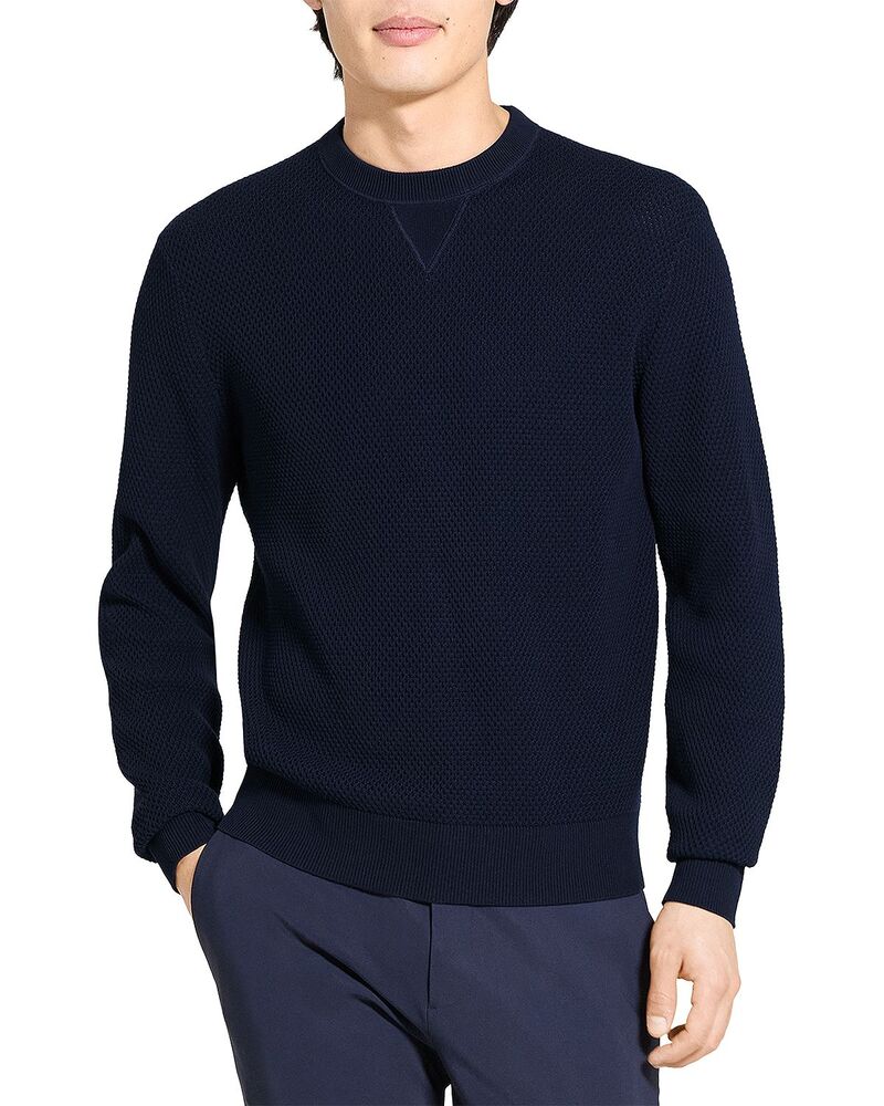 セオリー メンズ アウター ニット・セーター クルーネック コットン Theory Myhlong Sleeve Crewneck in Tactile Cottonew Dark Vapor Sweater Baltic｜ReVida 店